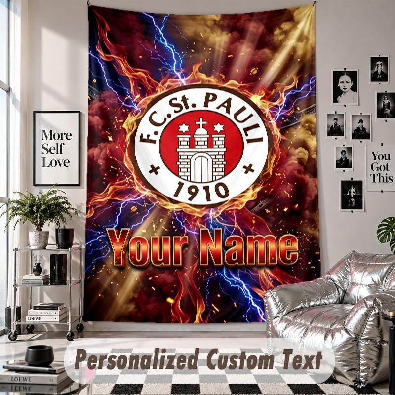 Wall Hanging Tapestry With Custom Name & Text, FC St. Pauli Decorative Tapestry For Bedroom