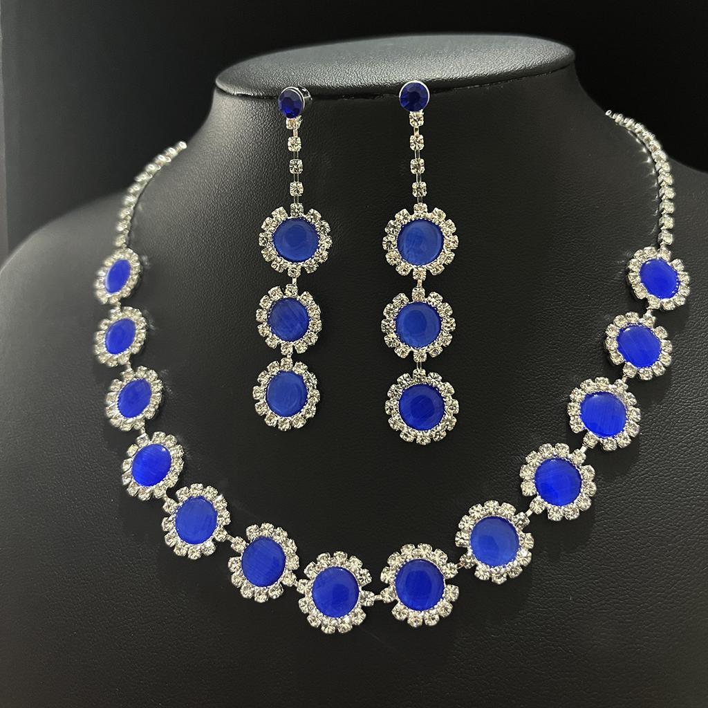 Wedding Jewelry Set with Precious Stones, Simple Elegant Necklace, Opal Earring Set, Bridal Style Geometric Jewelry