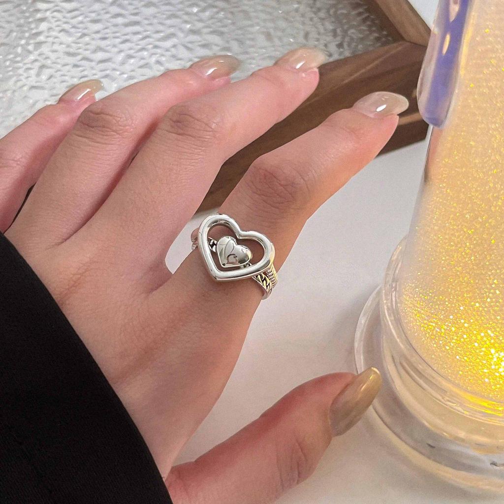 Yinruitai s925 Argent Sterling Cœur Creux Empilables Tendance Coréenne Bagues de Couple pour Femmes