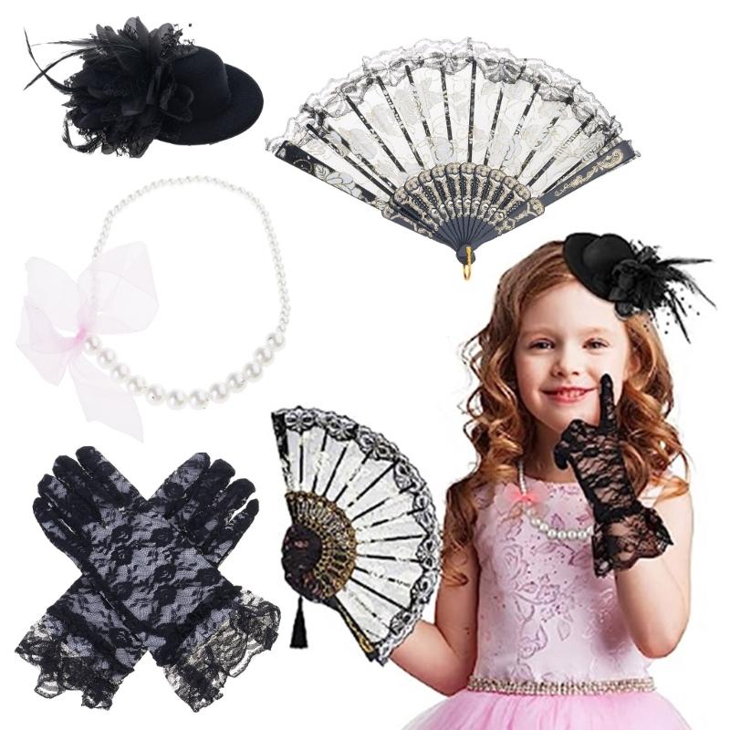 4 штуки Аксессуары для костюма на чаепитие для девочек Включают Хэллоуинские fascinators Шляпу чёрный
