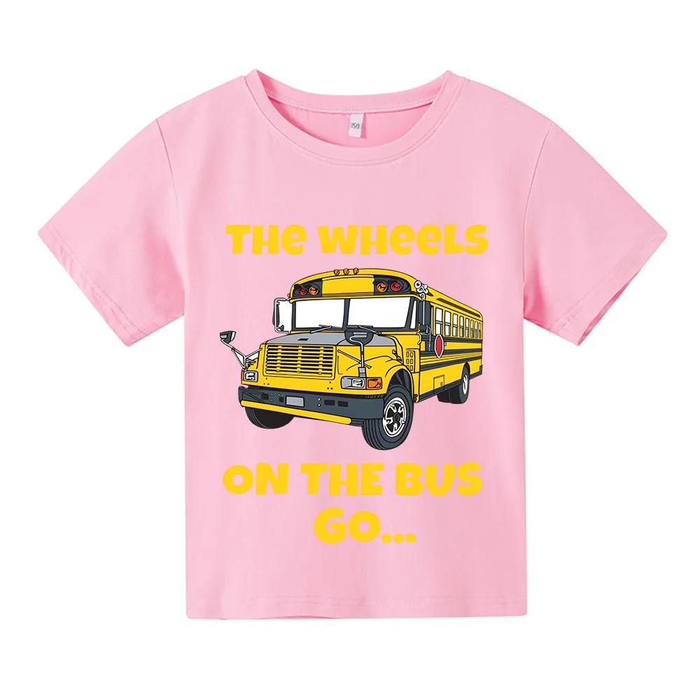 Boys Girls Tshirt The Wheels on The Bus Car Graphic T Shirt Happy Birthday Gift Party Gift Kids Clothes Tops Cotton Short Sleeve