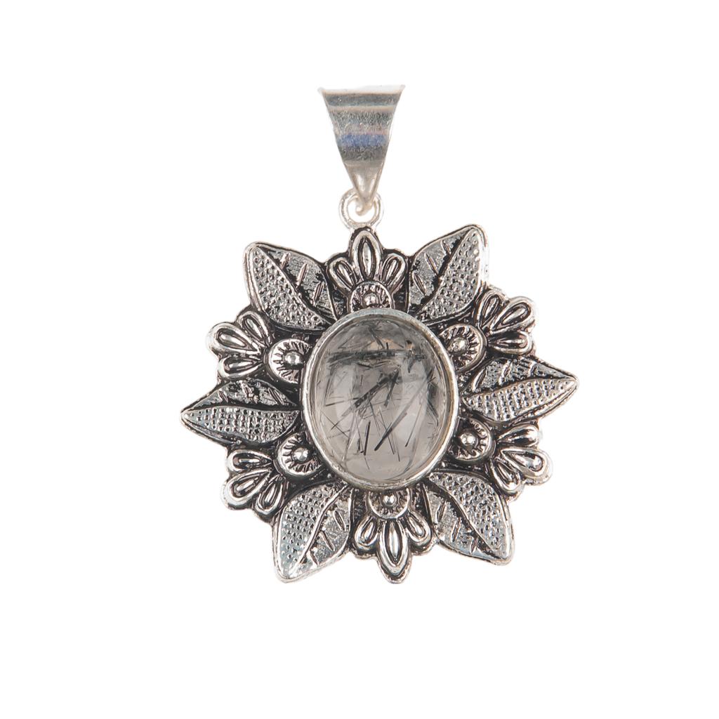 Natural Black Rutile Gemstone 925 Sterling Silver Jewelry Handmade Pendant 1.45" CP-14-19