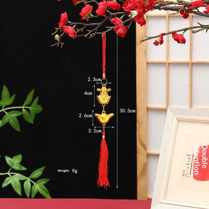 Chinese Lucky Fu Gold Ingot Hanging Ornaments Handwoven Tassel Auspicious Decor for Home New Year Celebration Gift
