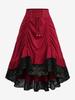 Rosegal Plus Size Floral Lace Trim Lace Up Cinched Two Tone Patchwork A Line Skirt