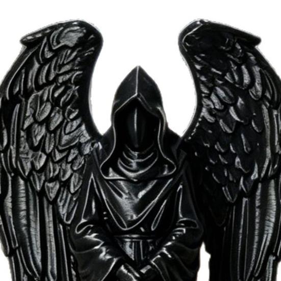 3D Printed Sculpture Decoration, Dark Gothic Angel Decoration with Detailed Feather Texture, Matte Black Figurine for Home Office Halloween Gift