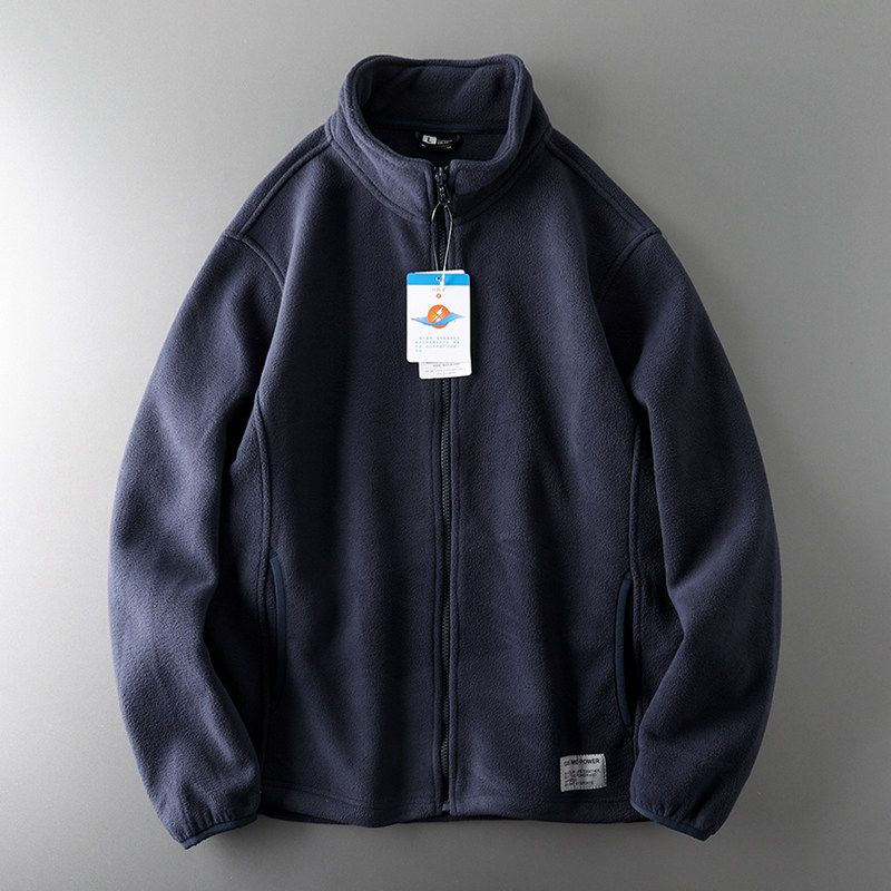 Fleece Cut-off Men s Sports Zipper Cardigan Outerwear Deep Blue 4XL