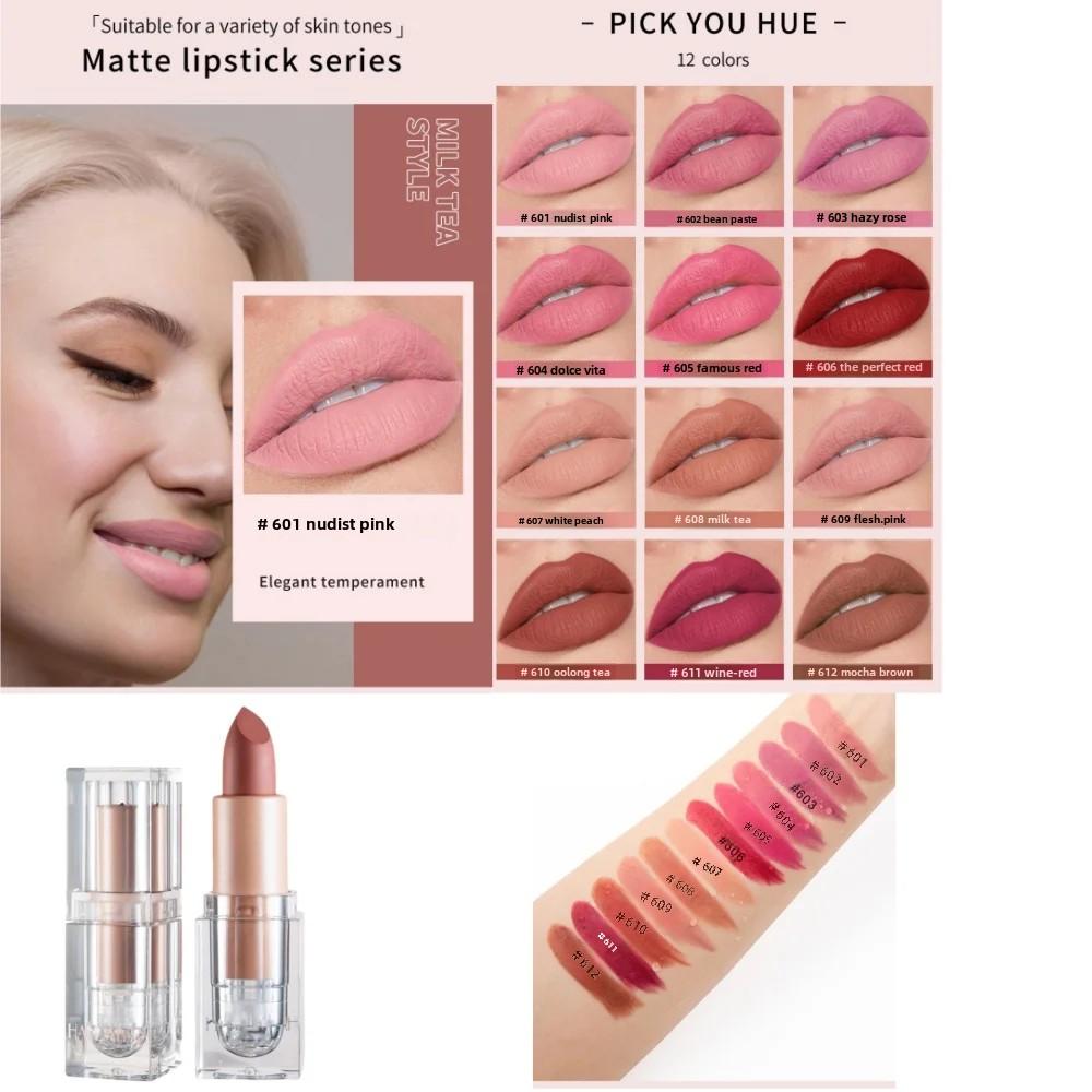 HANDAIYAN Matte Nude Lipstick Velvet Finish Long Lasting Waterproof Korean Beauty Cosmetic Makeup Gift for Women