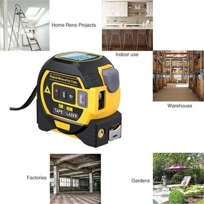 Laser Tape Measure Meter Building Measurement Device 3in1 Laser Rangefinder 5M Tape 60M Laser Measure with LCD Digital Display