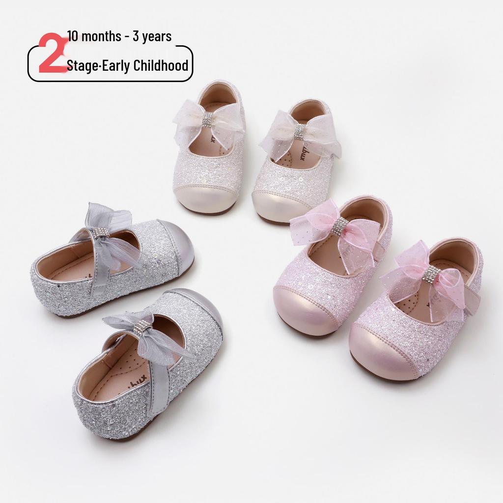 Maib Xiong 2026 Spring Bow Princess Baby Girl Walker Leather Shoes