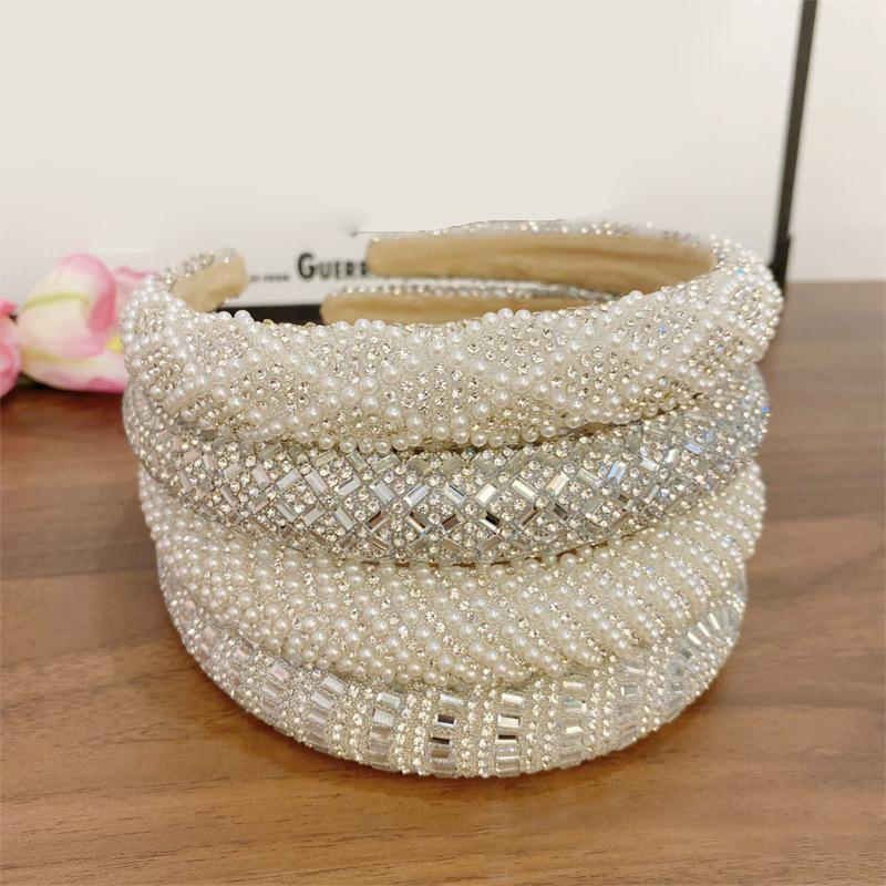 Barock Vintage Perle Glasperlen Schleife Stirnband Mode Haarband Voll Strass Schwamm Haarband Haarschmuck