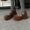French Niche Simple Double Buckle with Rhinestone Mary Jane Shoes Women's Spring New Thick-soled Wedge Heel Round Head Fashion