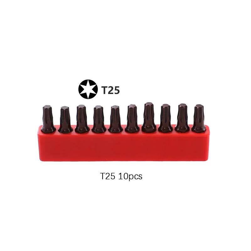 10 STÜCKE 1/4" Sechskant Torx Kopf 25mm S2 Legierung Schraubendreher Bits Magnetisches Set T6-T40 Elektrischer Schraubendreher Bit Werkzeugsatz Stern Sechskant Bit