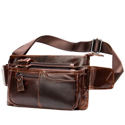 Men's Leather Messenger Bag Waist Bag European and American Top Leather Chest Bag
