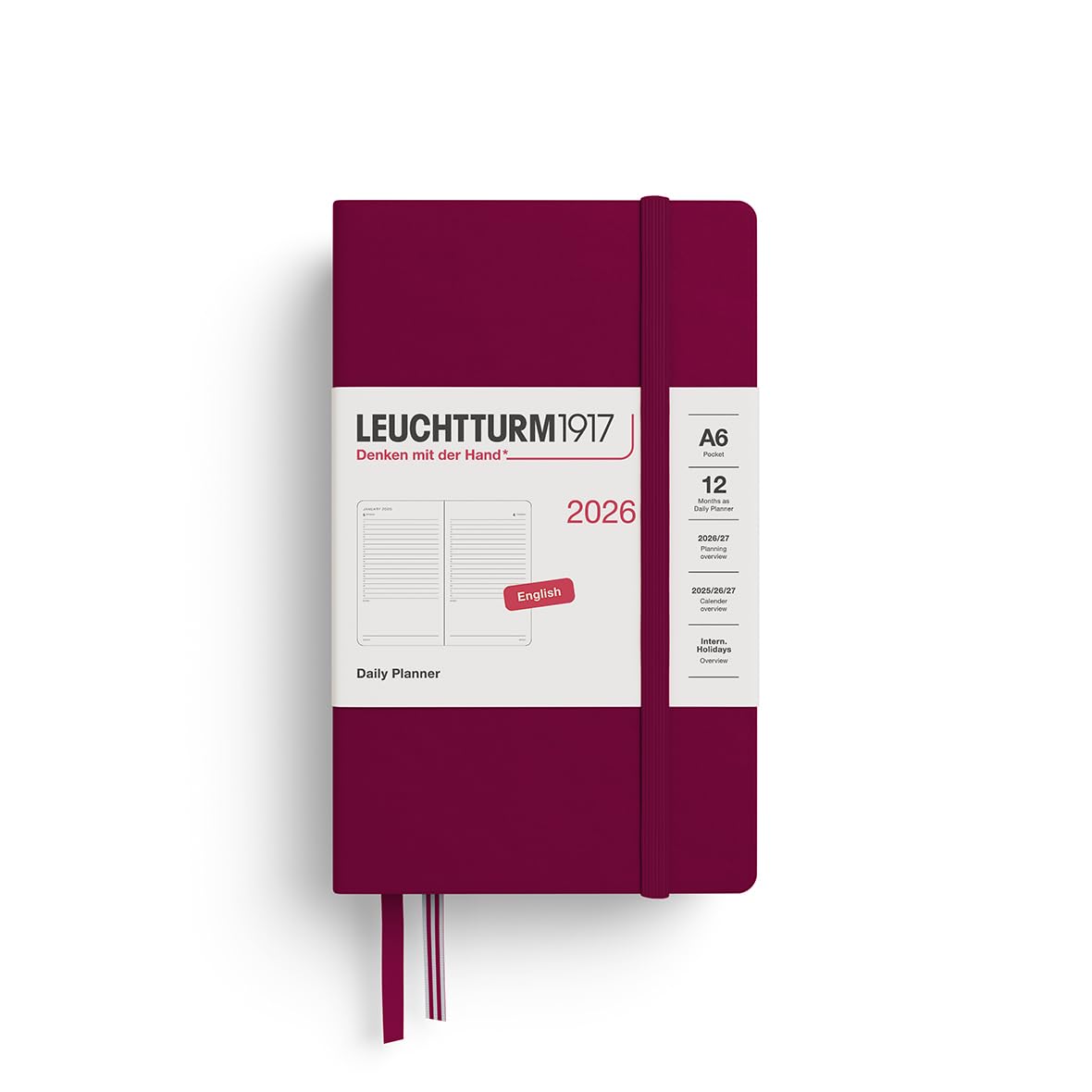 

Leuchtturm 2026 January Daily Port Officially Imported Planner, Start, A6, Red, 372779,