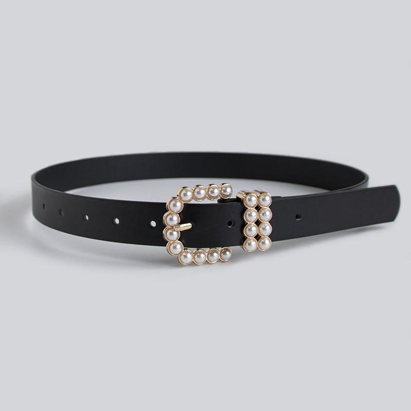 Elegant Womens Faux Leather Belt With Pearl Buckle For Office And Casual Wear