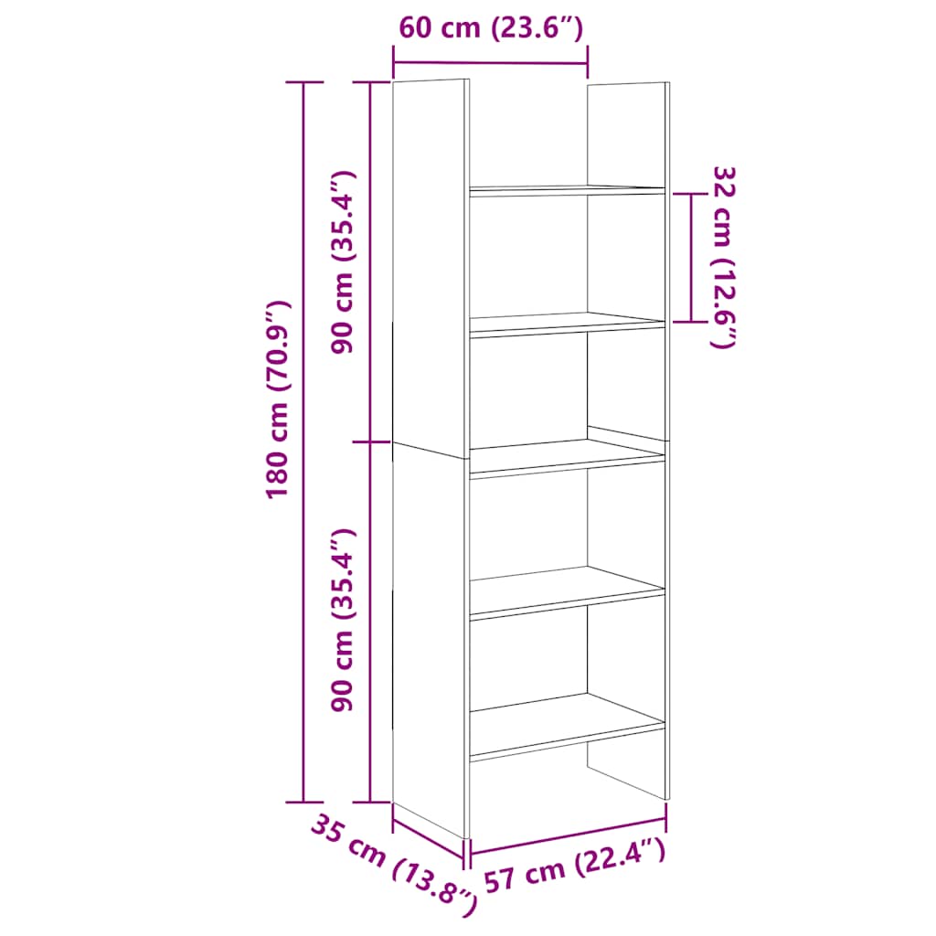 Bookshelf Black 60 x 35 x 180 cm Particleboard