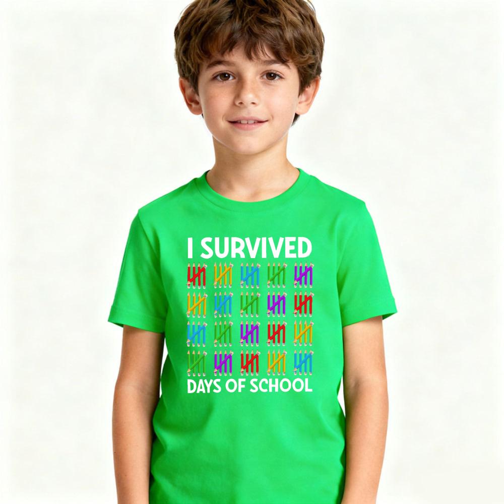 Pencil Tally Marks 100 Days Graphic Tee Funny Creative Design Kids Boys T-shirt Student School Casual Daily Life Polyester Shirt