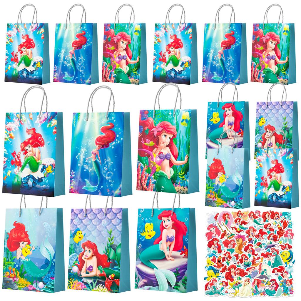 Mermaid Party Favor Bag,Mermaid Party Bag-24pcs Mermaid Gift Bag, Mermaid Candy Bag&50pcs Mermaid Stickers for Kids Mermaid Party Decorations Supplies