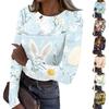 Women's Casual Fashion Round Neck Easter Print Long Sleeve Strip Top