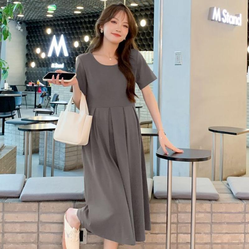 

Maternity clothing summer skirt new fashion summer sweet age reduction simple pleated maternity dress 3XL [Recommended 150-90kg]