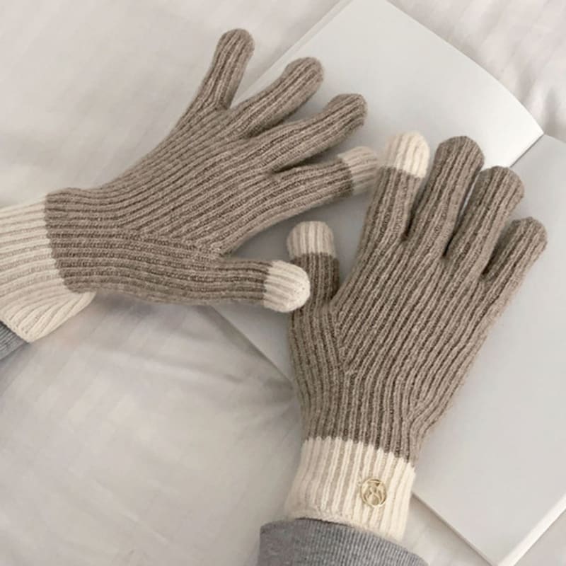 38comeoncommon Symbol fingerhole gloves (Melange Beige)