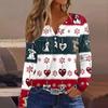Women's T Shirt Tee Christmas Printed Button Long Sleeve Tunic Daily Weekend Fashion Basic V- Neck Regular Top