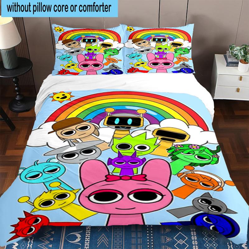 3PCS Colorful Sprun-ki Robot Party 3pcs Bedding,Including 3PCS Duvet Cover And 2pcs Pillowcases Perfect for Christmas,Ideal for Bedroom, Dormitory
