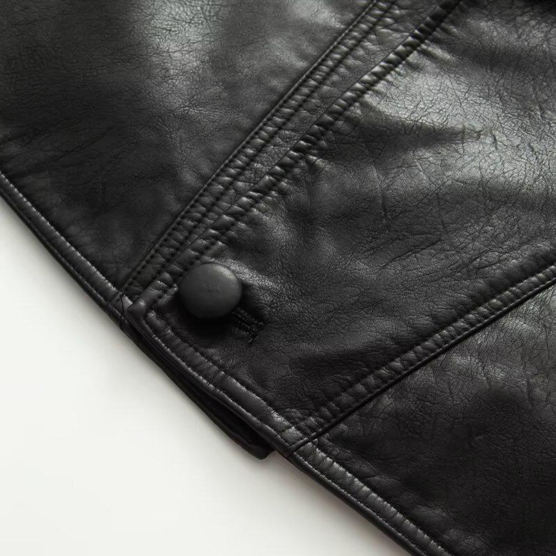 European & American Style Women's PU Leather Three-Button Jacket with Turn-Down Collar