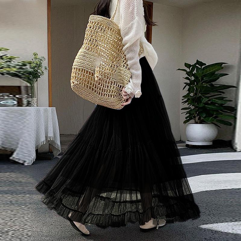 ZANZEA Gonna da Donna Casual a Vita Elastica Larga con Inserti in Rete e Tulle