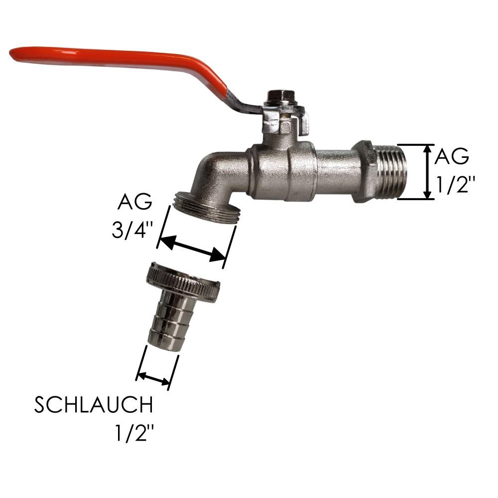 Galvanized Ball Tap 1/2" Gz 3/4" With Garden Hose Connection