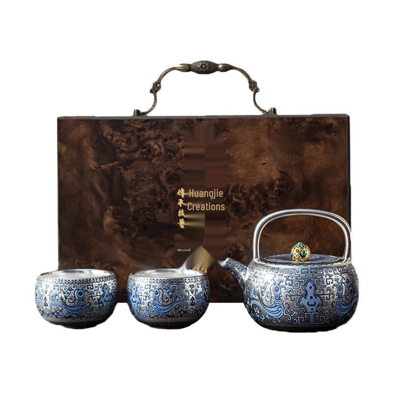 

Bo Guangfeng Blue-and-White Gilt Silver Teapot Set TD-15
