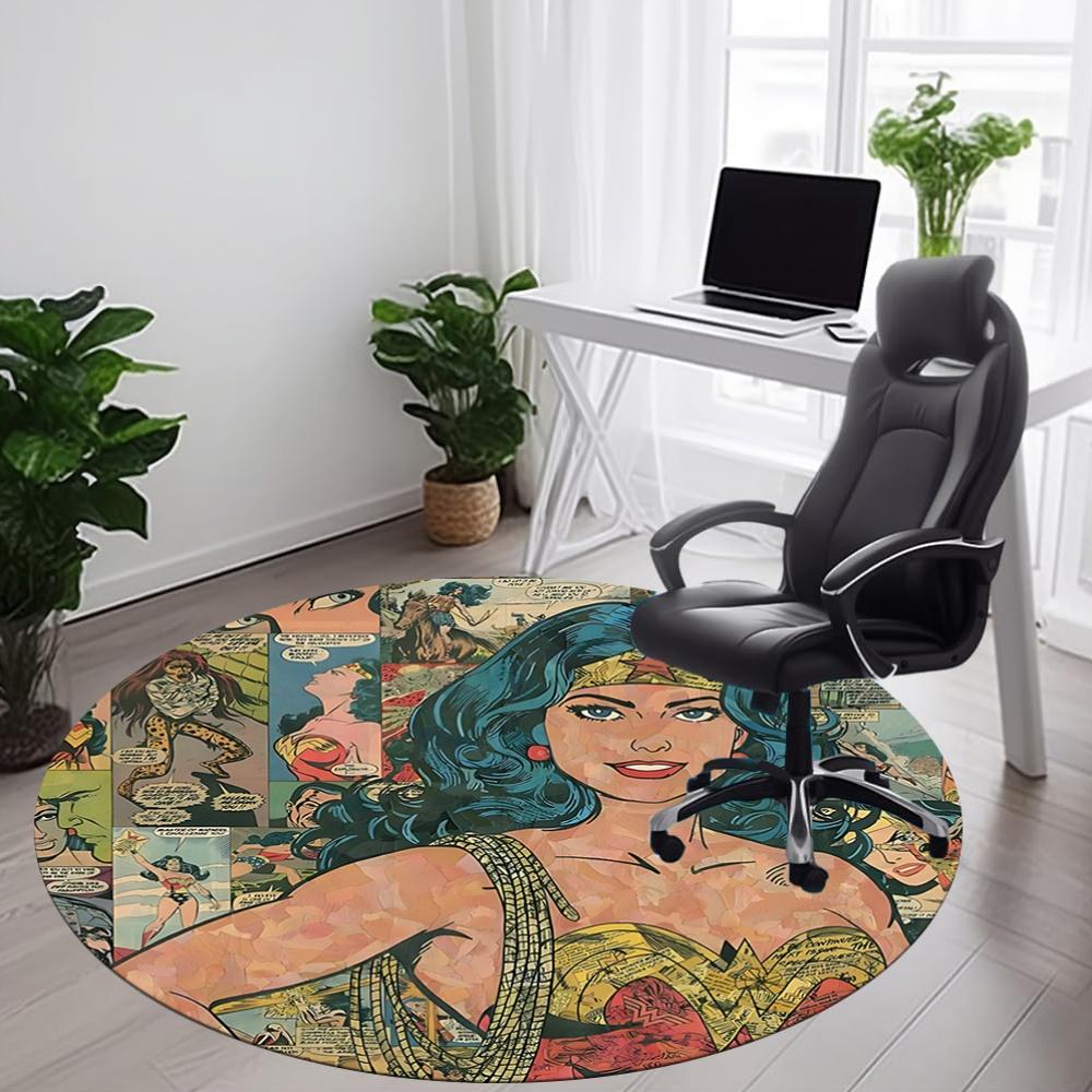 1pc Wonder Woman Comics Office Round Area Rug, Under Office Chairs Bedroom Living Room Home Decor, Room Deco, Available in Various Sizes
