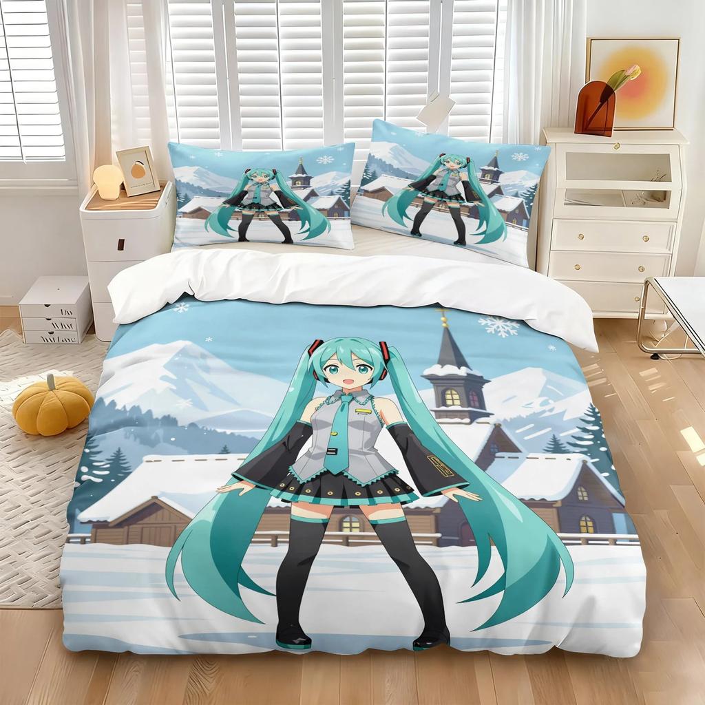 Anime Kawaii H-Hatsune Miku Bedding Set Duvet Cover Pillowcase Bedroom Decoration Full Size Youth Kids Girl Boys Birthday gift