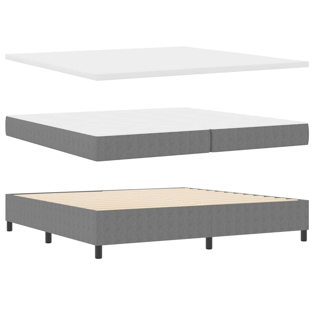 LED Box Spring Bed in Light Grey and White 200 x 200 cm Cord Fabric