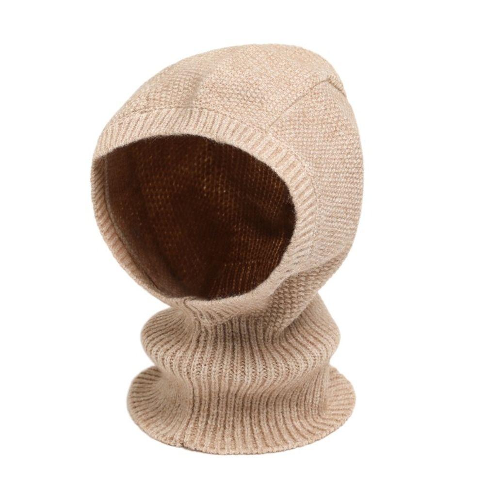 Solid Color Knitted Hooded Cap Woolen Neck Collar Beanies Cap Fashion Balaclava Hat  Outdoor