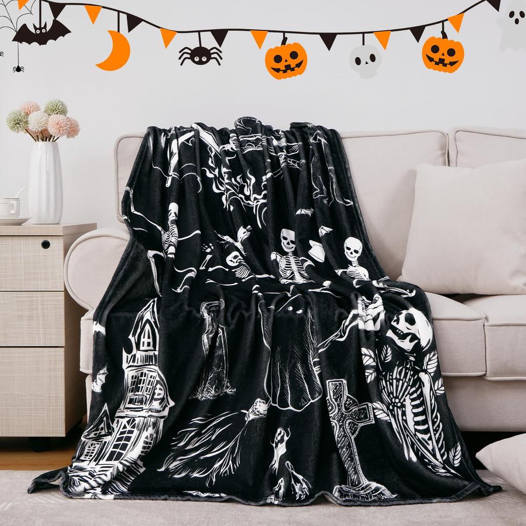 Halloween Fun Skull Dance Plush Blanket All Seasons Suitable for Sofa Bed Office Nap Blanket Cover Blanket
