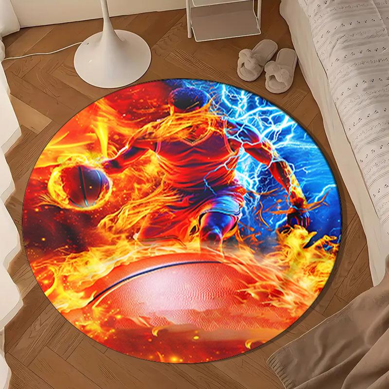 Football Player In Flames Round Rug for Livingroom,Bedroom, Palyroom, Chair Rug, Area rug, Circle Carpet, Large Size Fan Christmas gift