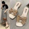 Fairy style slippers female summer 2025 new bow outer wear fashion thick heel versatile one-word drag ins tide