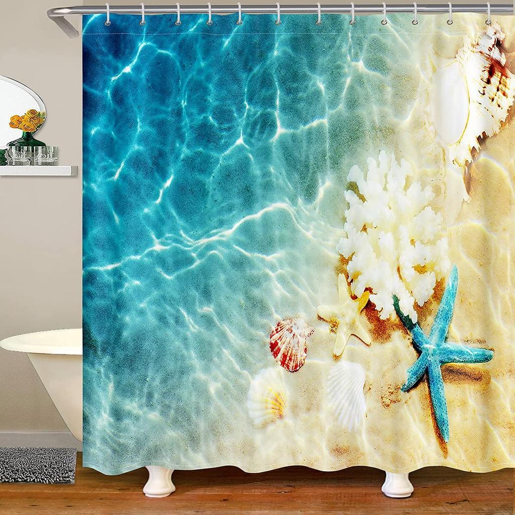 Beach Coastal Shower Curtain Summer Hawaii Ocean Seaside Sunset Sunrise Shower Curtains For Bathroom Waterproof Bath Curtain