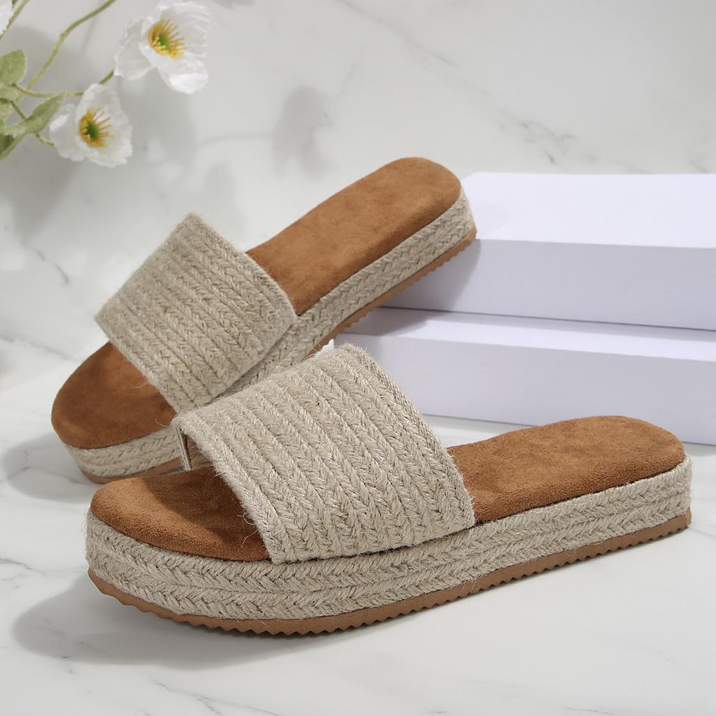 European and American large-size flat-bottomed hemp rope sandals summer new thick-bottomed open-toed woven soft straw slippers