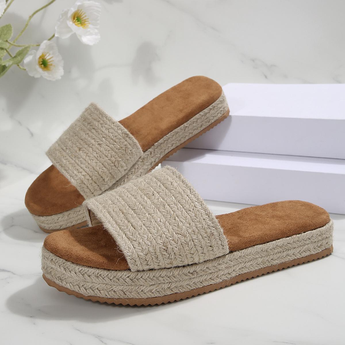 European and American large-size flat-bottomed hemp rope sandals summer new thick-bottomed open-toed woven soft straw slippers 36