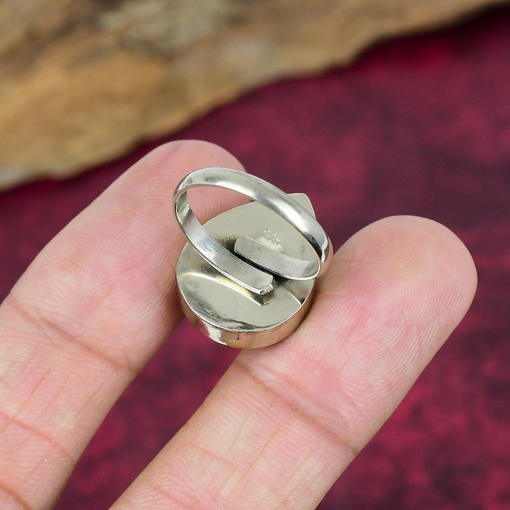 Blue Turquoise & Coral Solid Sterling Silver Nepali Ring, Handmade Gemstone Ring Jewelry, Gifts For Mother Brand New Adjustable Ring