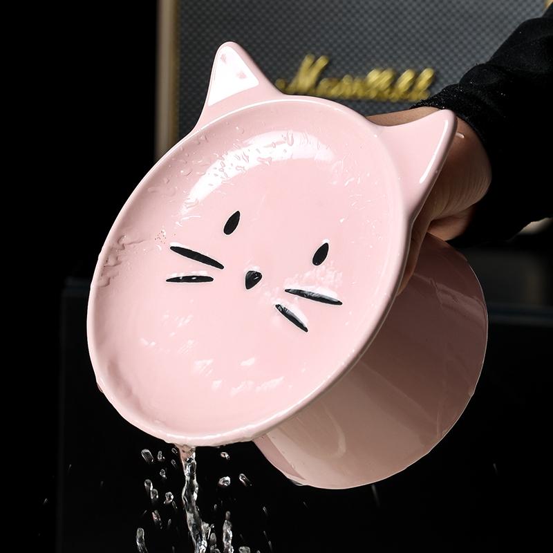 Ceramic Cat Shape High Footed Bowls for Pet Cervical Vertebra Protection Drinking Food Plate Large Caliber Cat Bowl Supplies 1Pc