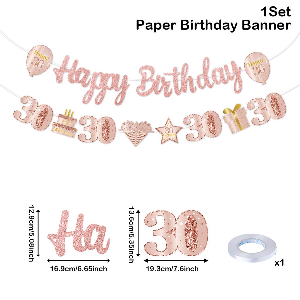 Rose Gold Happy 18th 21th 30th 40th 50th 60th Birthday Banner Happy Birthday Party Decoration Kids Adults Favors Hanging Pendant