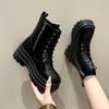 Short boots for women 2025  autumn and winter new style side zipper thick soled lace up fashionable women's boots