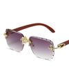 Vintage Rimless Square Sunglasses Punk Fashion Diamond Cross Shades Luxury Brand Designer Unisex