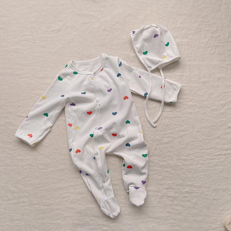 2025 Spring Newborn Colorful Heart Footed Romper Snap-Front Bodysuit