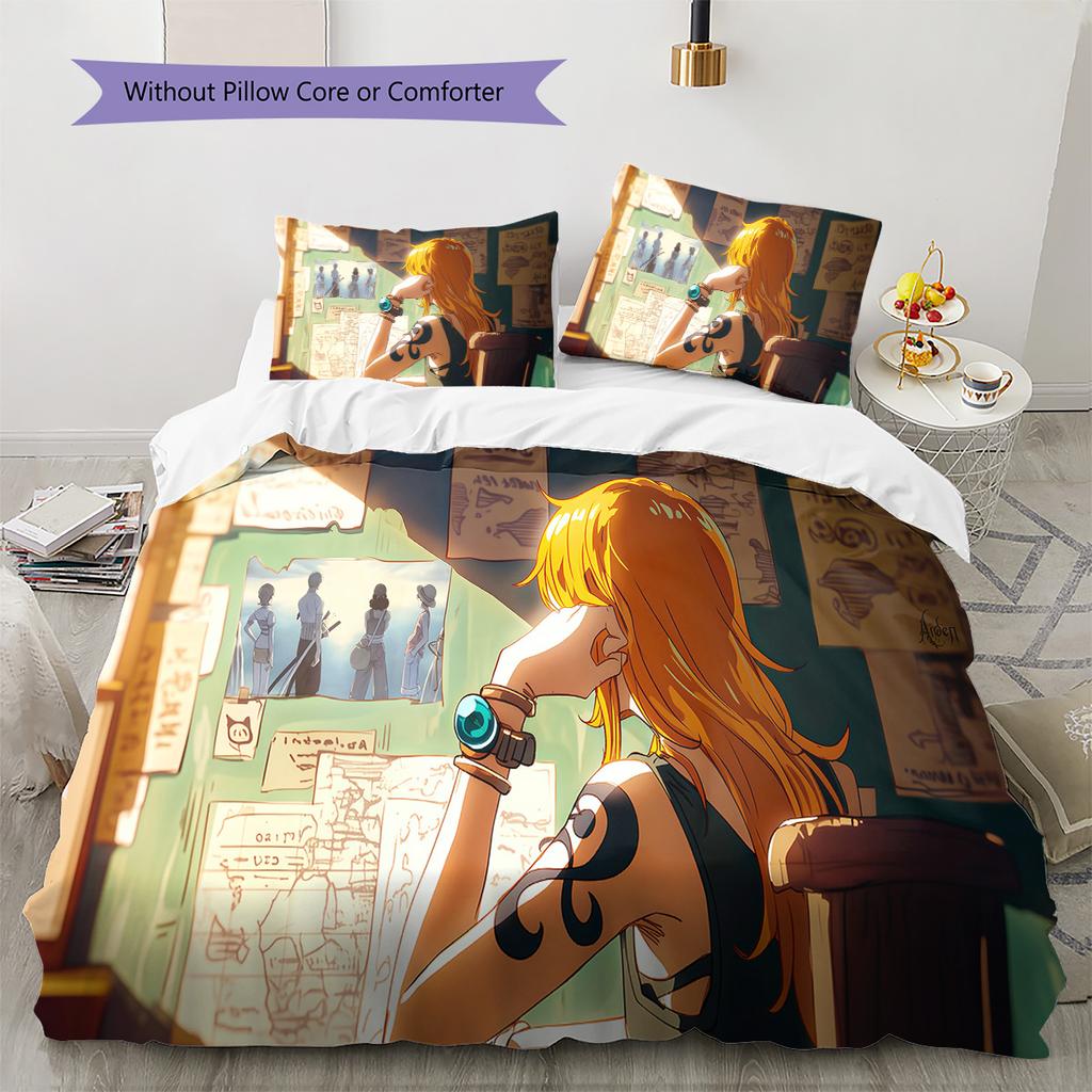Nami Pattern Bedding Quilt Set Quilt Cover Pillowcase Home Birthday Gift(1 * duvet cover + 2 * pillowcase, without core)