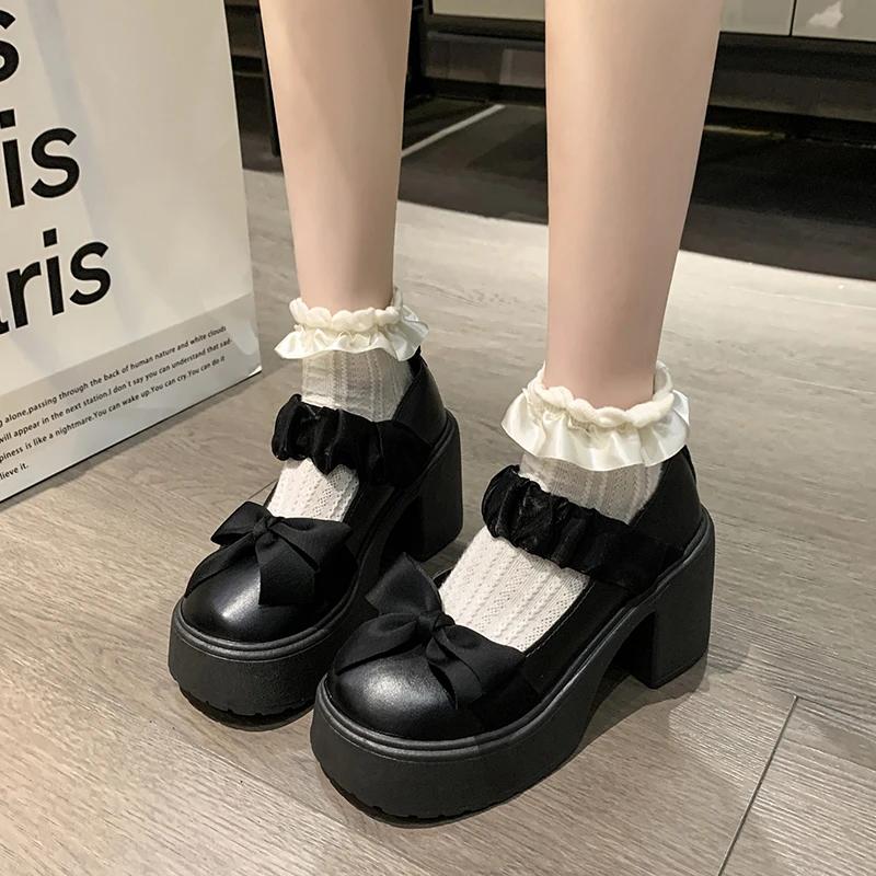 Moda Nowe Damskie Wysokie Obcasy Okrągły Nosek Grube Obcasy Wygodne Damskie Buty Mary Jane Retro Mokasyny
