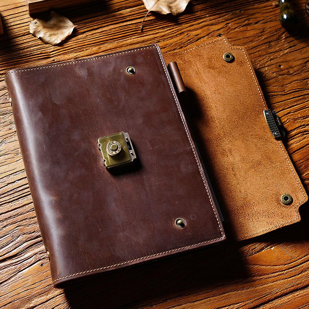 A5 Retro Genuine Leather Password Notebook: European-Style Business Diary with Multifunctional Loose-Leaf Design